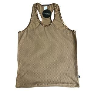 Andrew Christian Summer Mesh Tank Top Tan with Leopard Trim Large